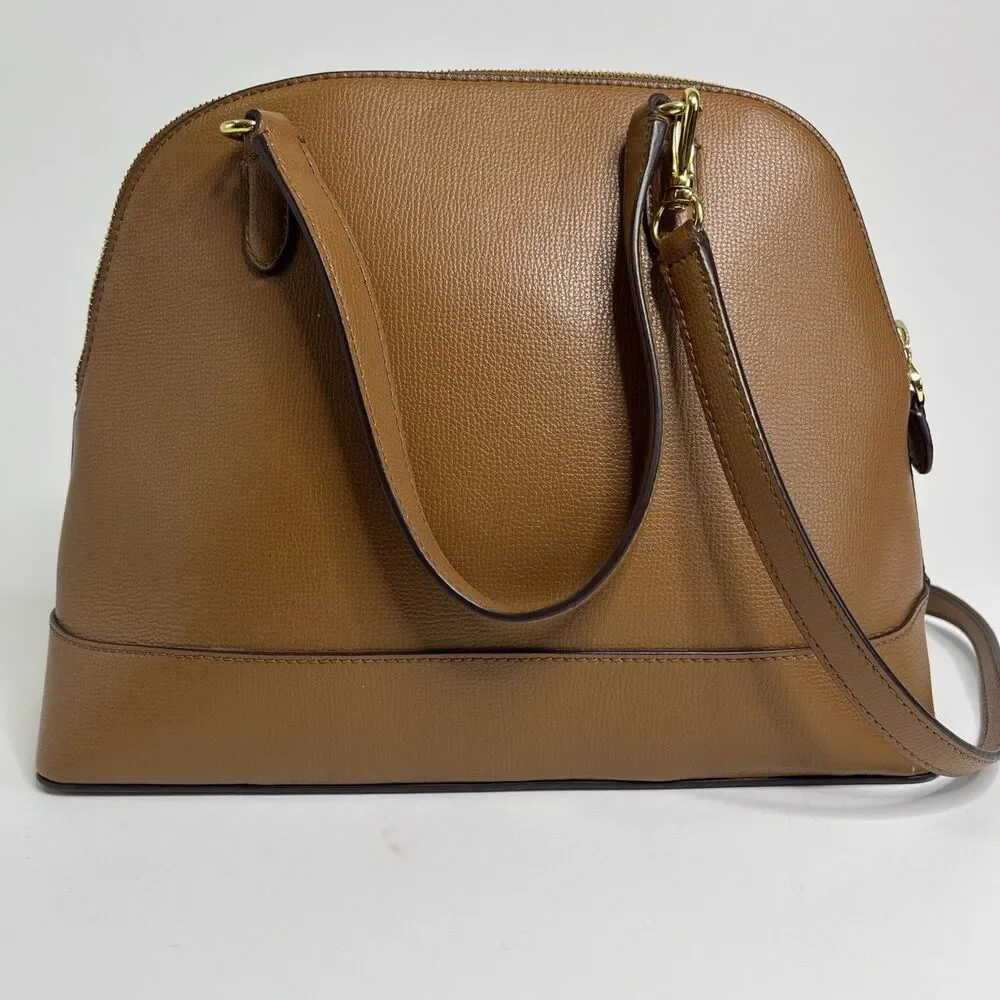 Ralph Lauren RLL Brown Leather Dome Satchel Bag Handbag Purse Classic - Picture 3 of 11